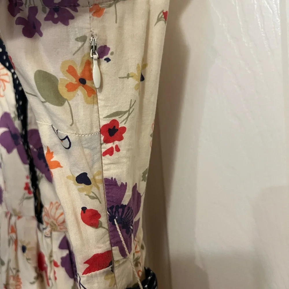 Anthropologie Cream Floral Midi Dress with Black Trim - Picture 6 of 16